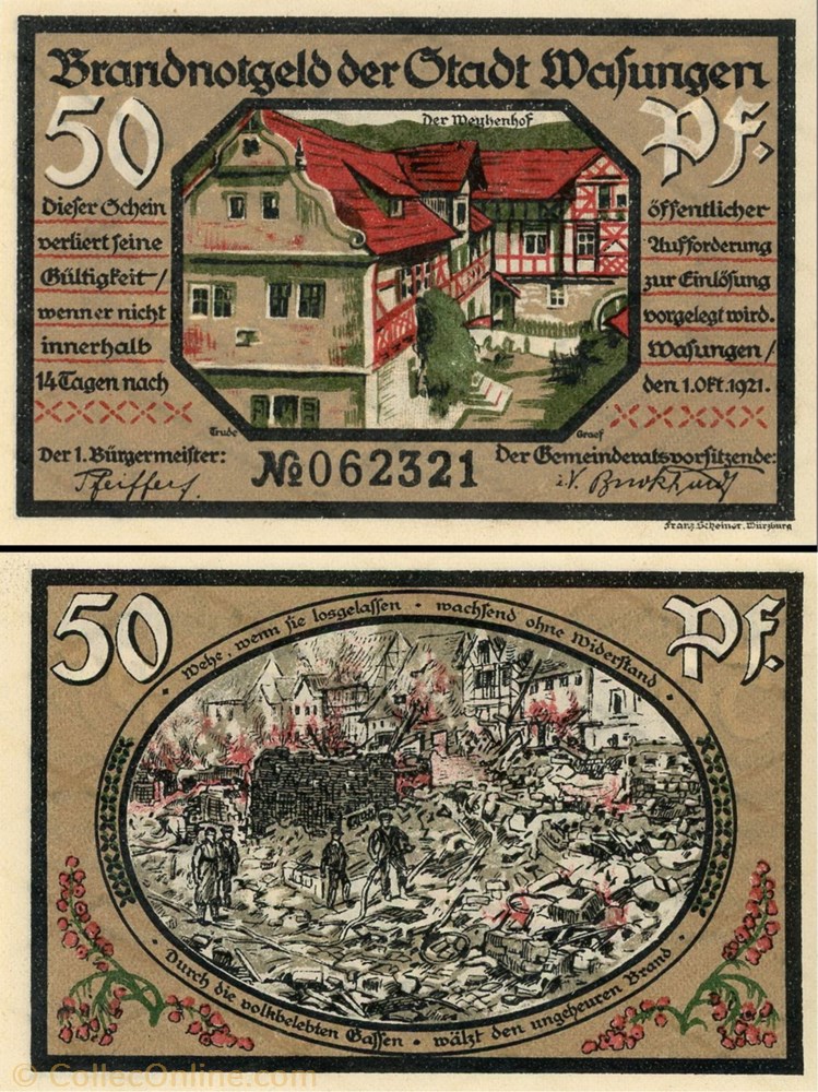 billet europe allemagne wasungen 50 pfennig