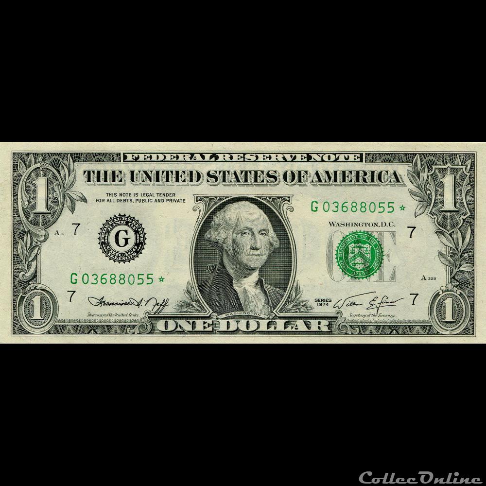 G- 1$ Federal Reserve Notes - Small Size 1974 Series billet amerique du nord etat uni g 1 federal reserve notes small size 1974 series