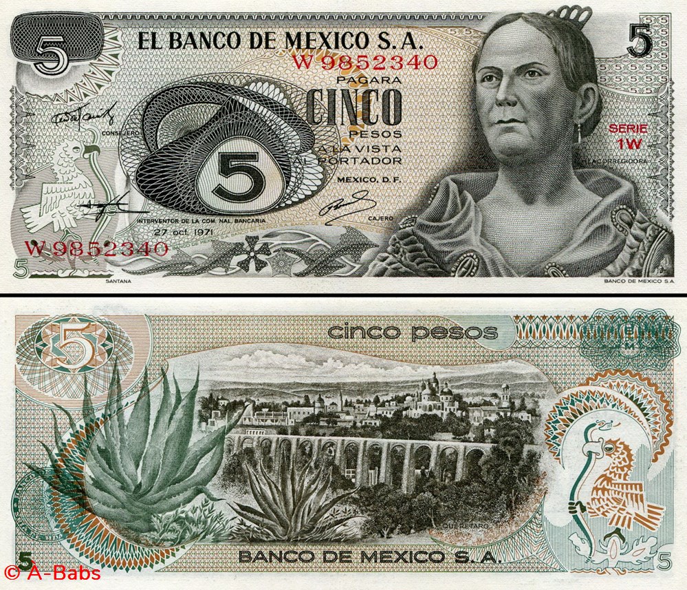 billets amerique du nord mexique pick 062 serie 1w 5 pesos 1971