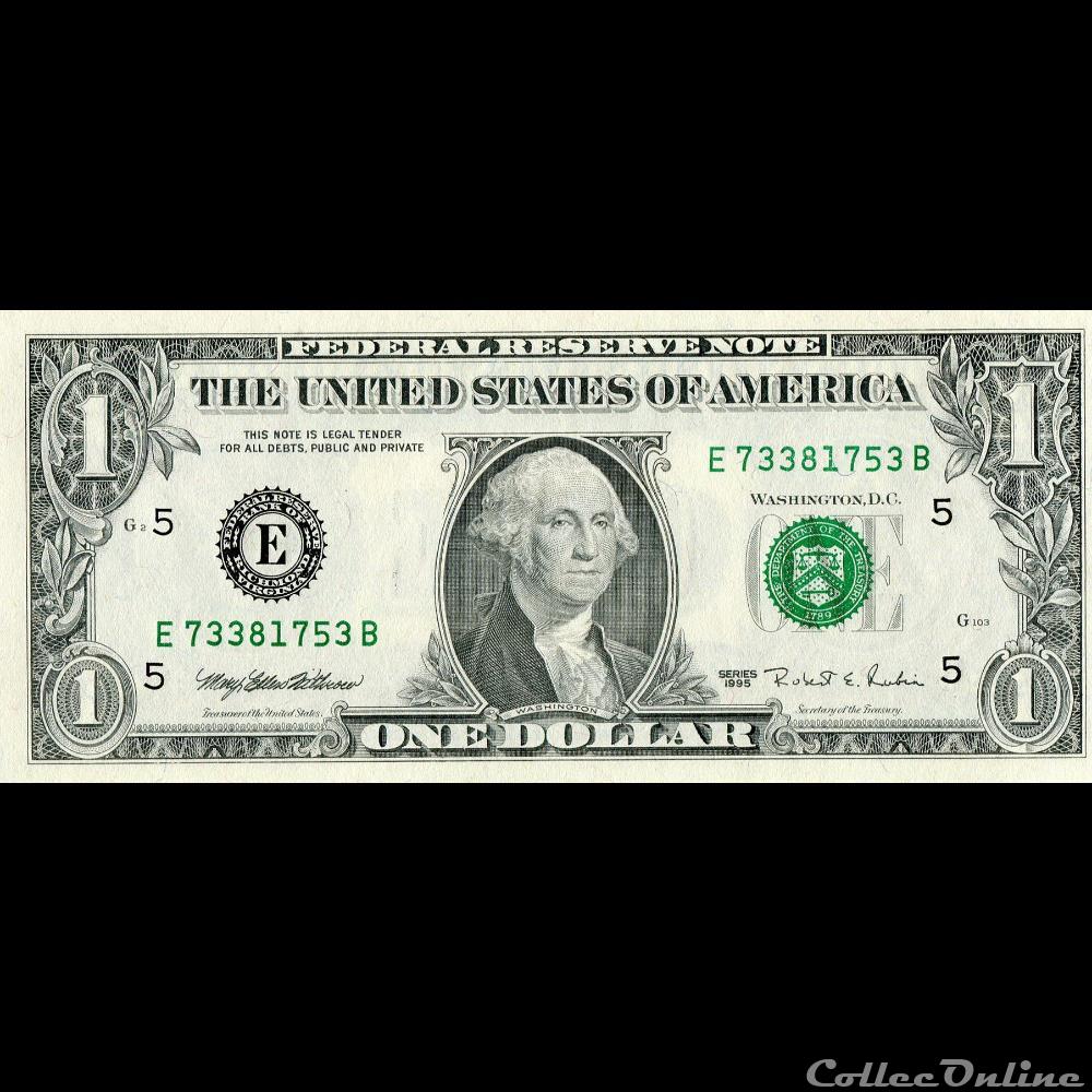 E- 1$ Federal Reserve Notes - Small Size 1995 Series billet amerique du nord etat uni e 1 federal reserve notes small size 1995 series