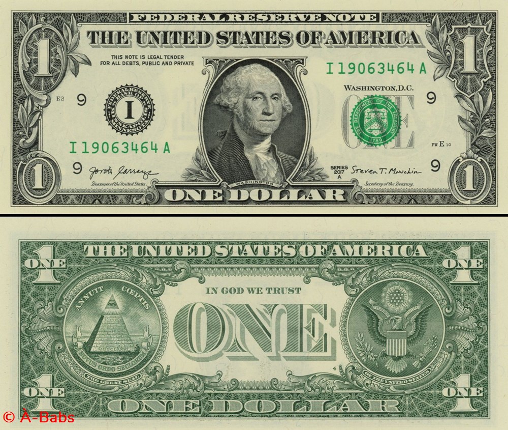 I- 1$ Federal Reserve Notes - Small Size 2017A Series billets amerique du nord etats unis i 1 federal reserve notes small size 2017a series