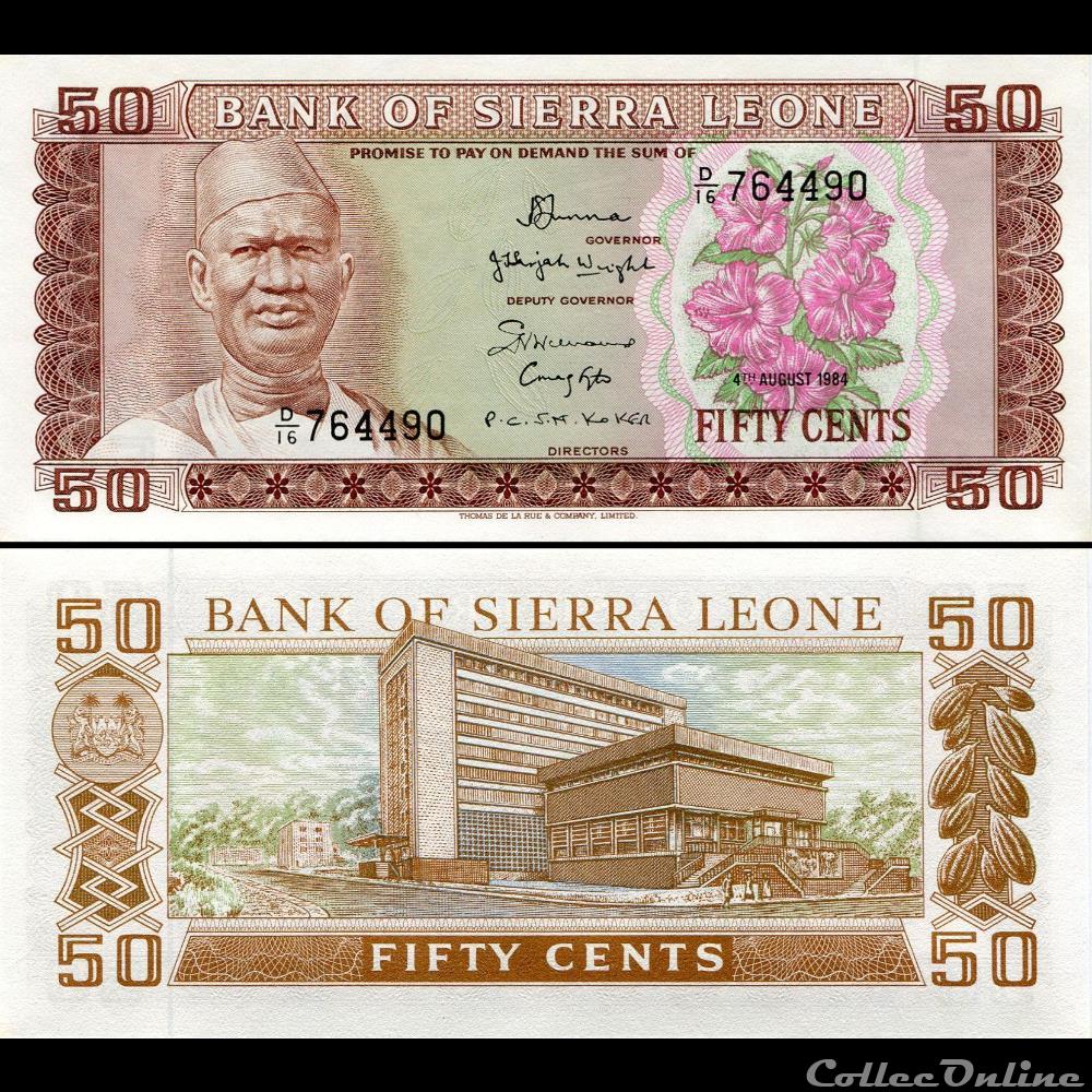 SIERRA LEONE - PICK 04 e - 50 CENTS - 1984 billet afrique sierra leone pick 04 e 50 cents 1984