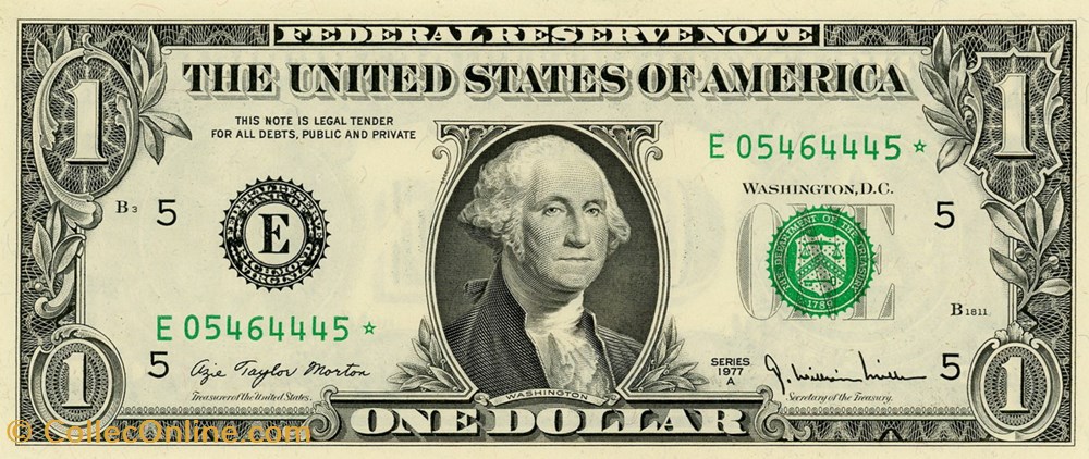 E- 1$ Federal Reserve Notes - Small Size 1977A Series billets amerique du nord etats unis e 1 federal reserve notes small size 1977a series