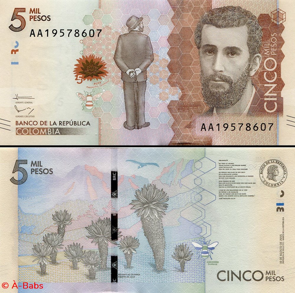 COLOMBIE - PICK 459 a - 5000 PESOS COLOMBIEN - 2015 billets amerique du sud colombie pick 459 a 5000 pesos colombien 2015