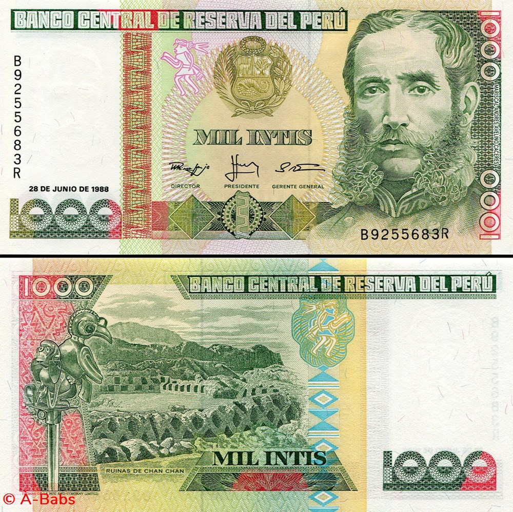 PÉROU - PICK 136b2 - 1000 INTIS - 1988 billets amerique du sud perou pick 136b2 1000 intis 1988