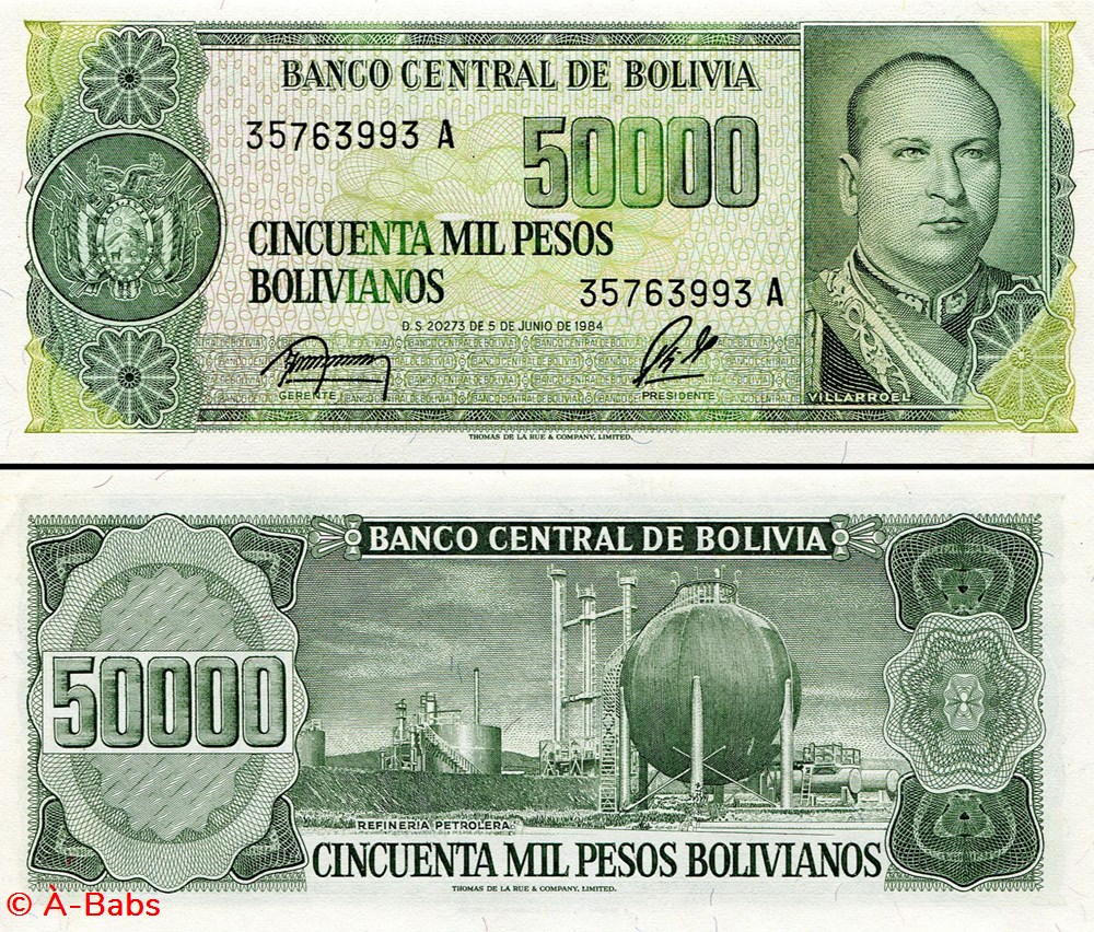 billets amerique du sud bolivie pick 170 a 2 50 000 pesos bolivianos 1984