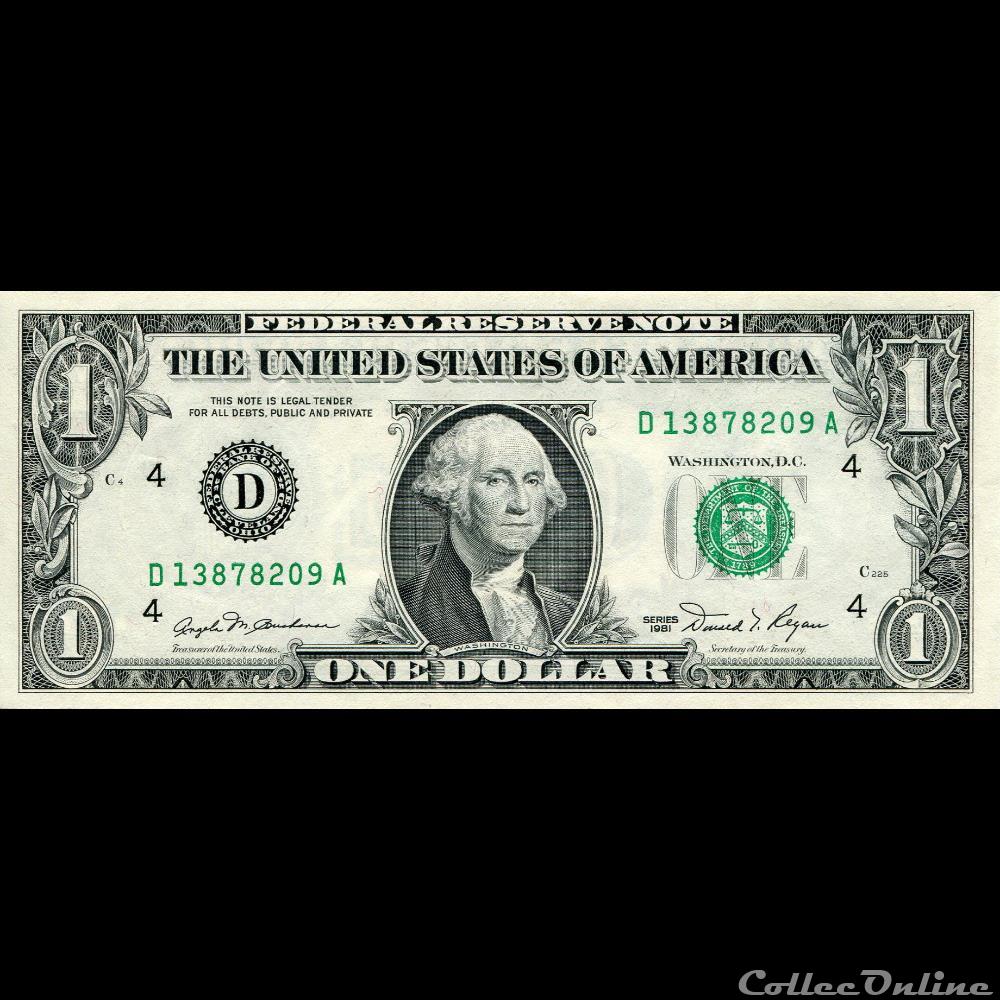 D- 1$ Federal Reserve Notes - Small Size 1981 Series billet amerique du nord etat uni d 1 federal reserve notes small size 1981 series