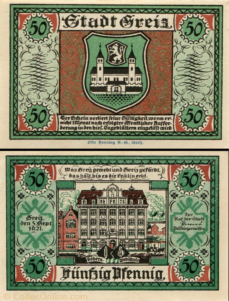 billet europe allemagne greiz 50 pfennig
