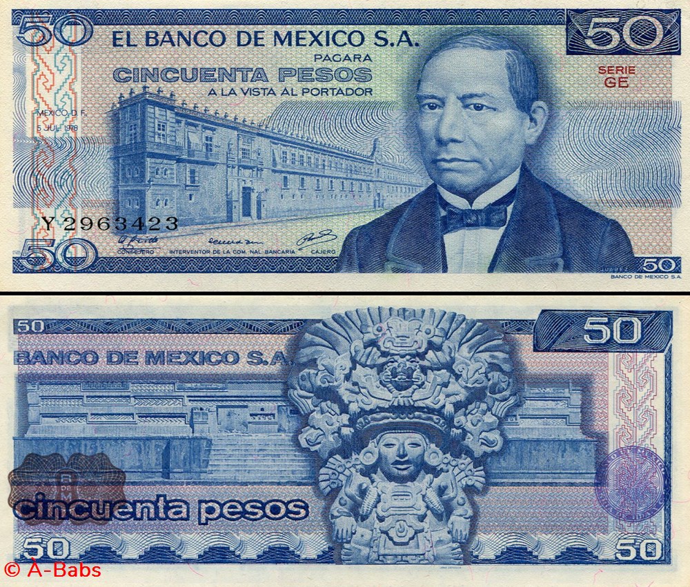 MEXIQUE - PICK 067a.GE - 50 PESOS - 1978 billets amerique du nord mexique pick 067a ge 50 pesos 1978