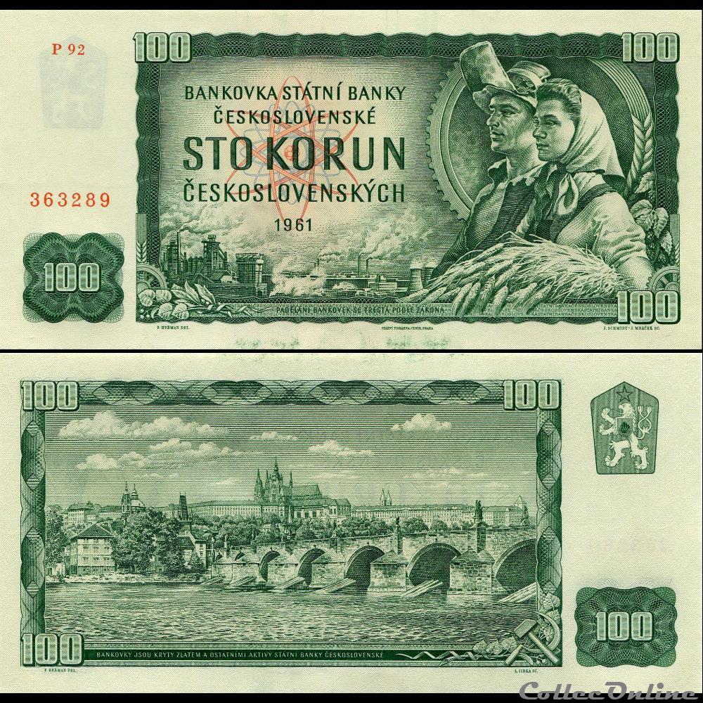 TCHÉCOSLOVAQUIE - PICK 91 B - 100 KORUN - 1961 billet europe tchecolovaquie tchecoslovaquie pick 91 b 100 korun 1961