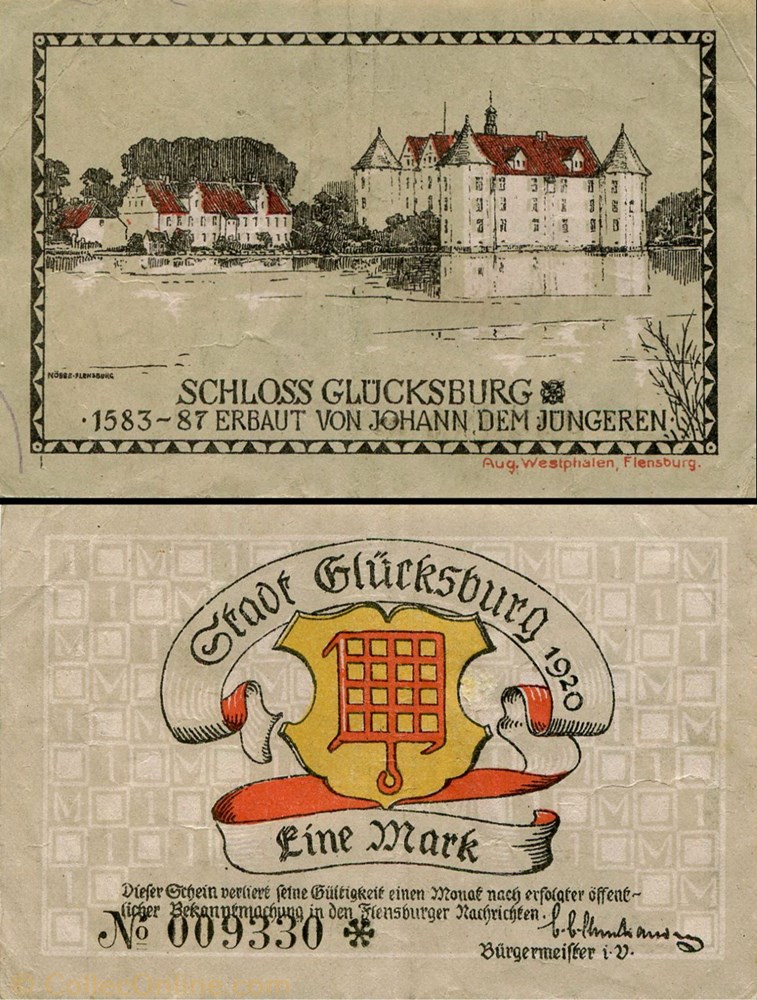Glücksburg 1 Mark billet europe allemagne glucksburg 1 mark