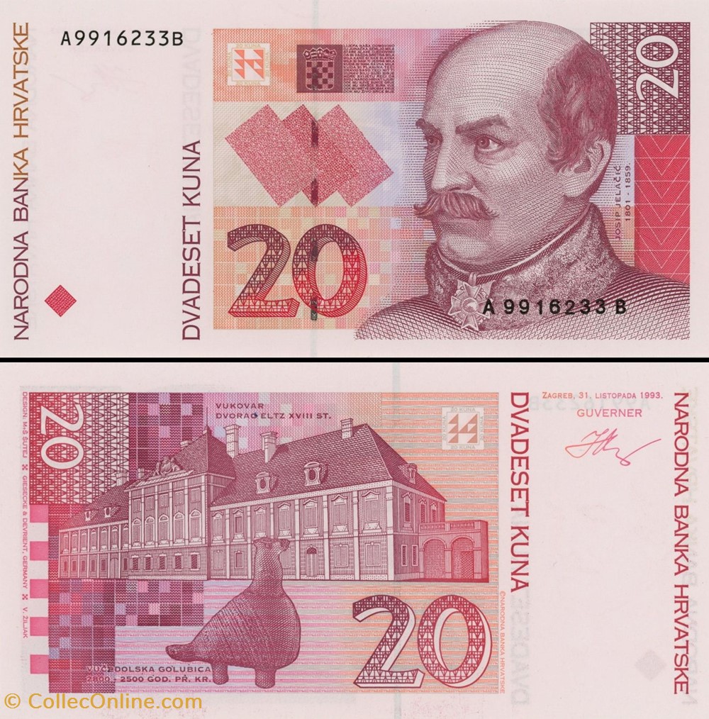 CROATIE - PICK 30 - 20 KUNA - 1993 billets europe croatie pick 30 20 kuna 1993