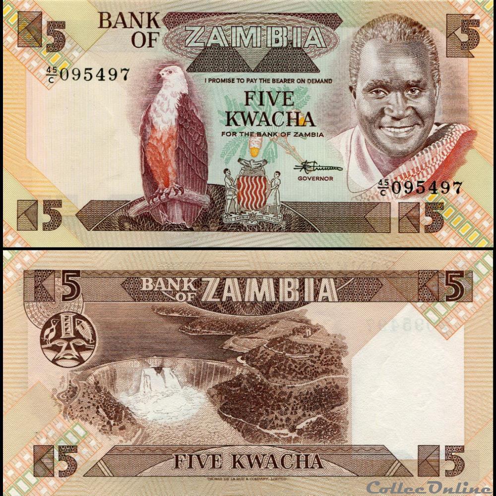 ZAMBIE - PICK 25 d - 5 KWACHA - 1980 billet afrique zambie pick 25 d 5 kwacha 1980