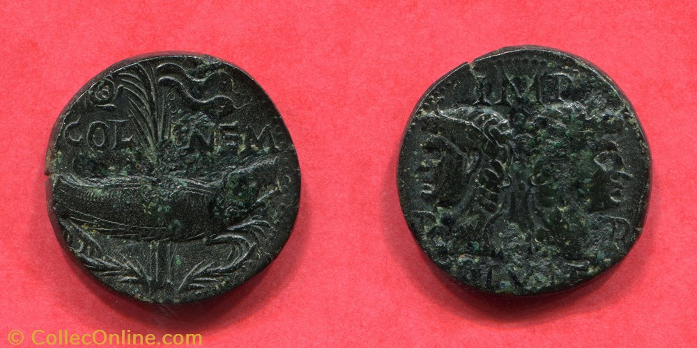 NEMAUSUS - NÎMES - AUGUSTE et AGRIPPA Dupondius COL NEM (as) RIC 160 monnaie antique av jc ap romaine provinciale nemausus nimes auguste et agrippa dupondius col nem as ric 160