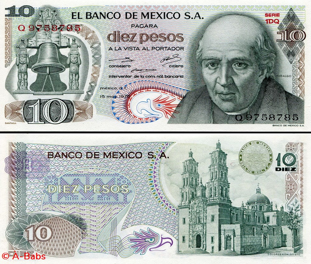 MEXIQUE - PICK 063h3 - 10 PESOS - 1975 billets amerique du nord mexique pick 063h3 10 pesos 1975