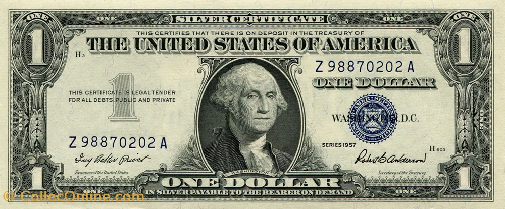 $1 SILVER CERTIFICATE SERIES 1957 billets amerique du nord etats unis 1 silver certificate series 1957