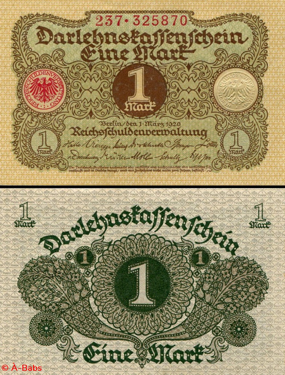 ALLEMAGNE - PICK 058 - 1 MARK - 1920 billets europe allemagne pick 058 1 mark 1920