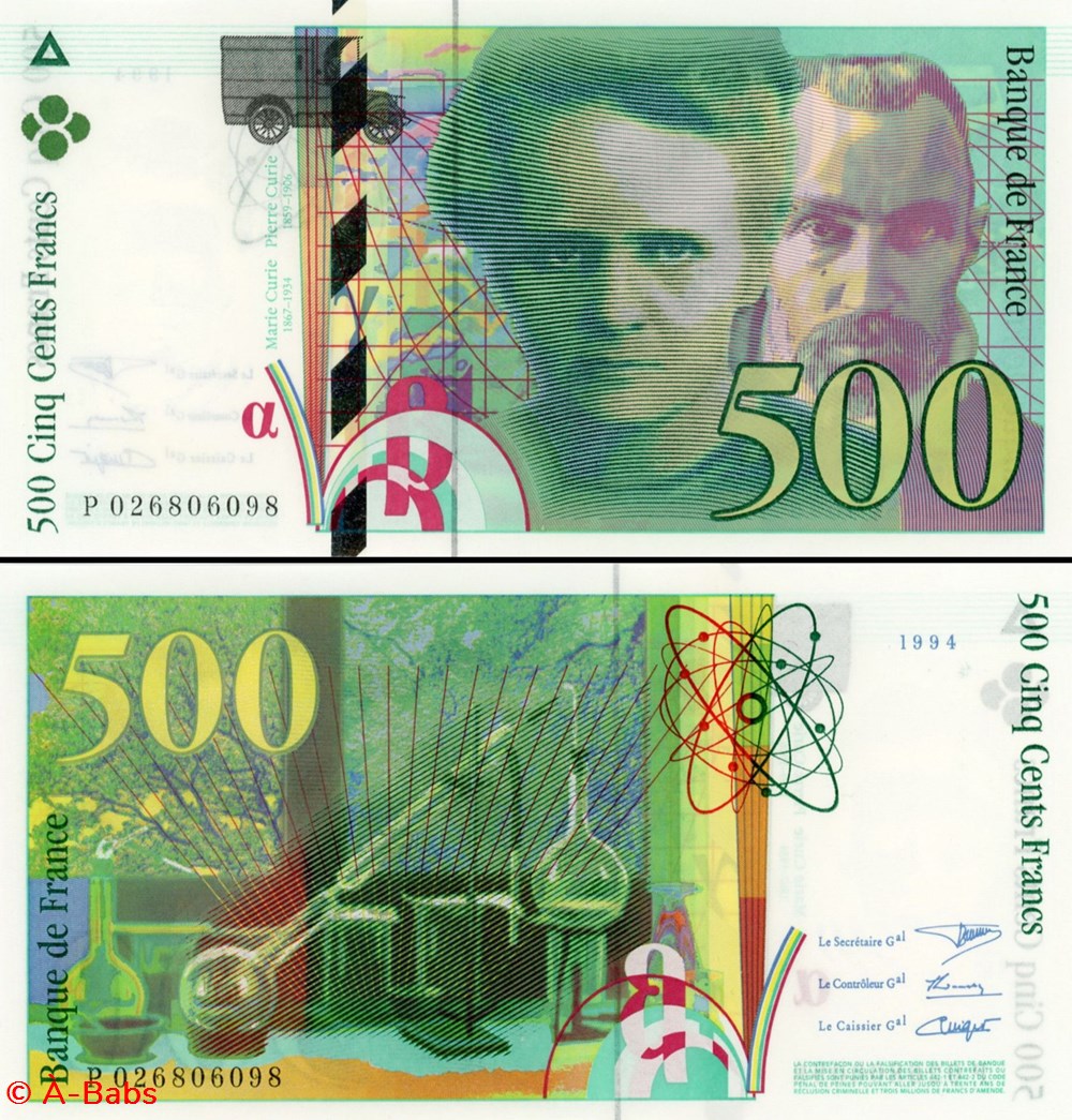 billets europe france 500 francs pierre et marie curie