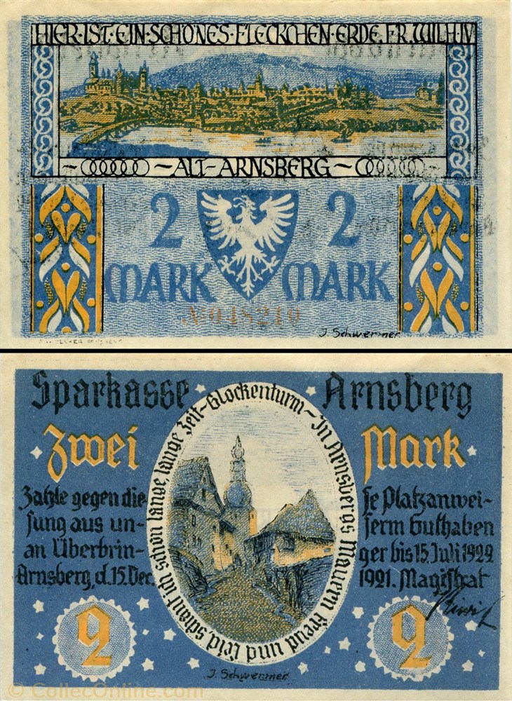 Arnsberg 2 Mark billet europe allemagne arnsberg 2 mark