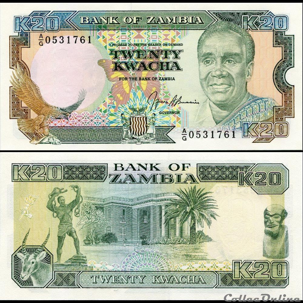 ZAMBIE - PICK 32 b - 20 KWACHA - 1989 billet afrique zambie pick 32 b 20 kwacha 1989