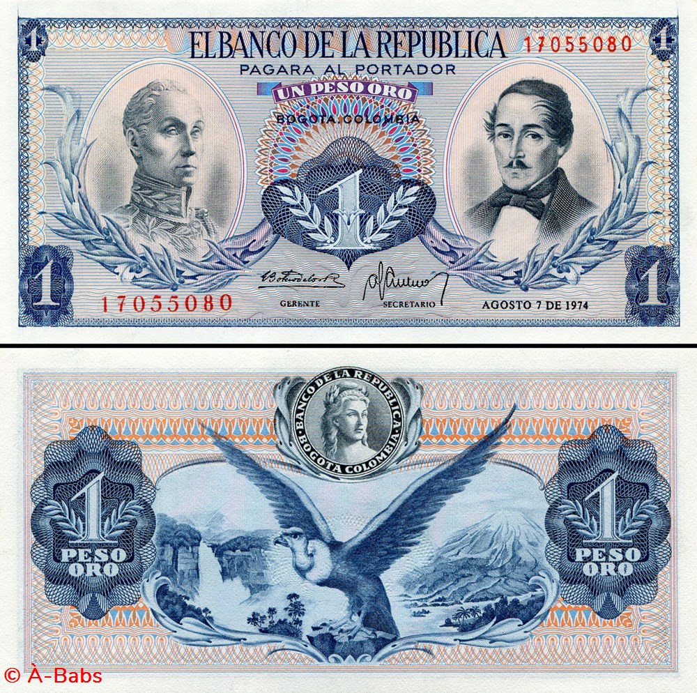 billets amerique du sud colombie pick 404 e 6 1 peso de oro colombien 1974