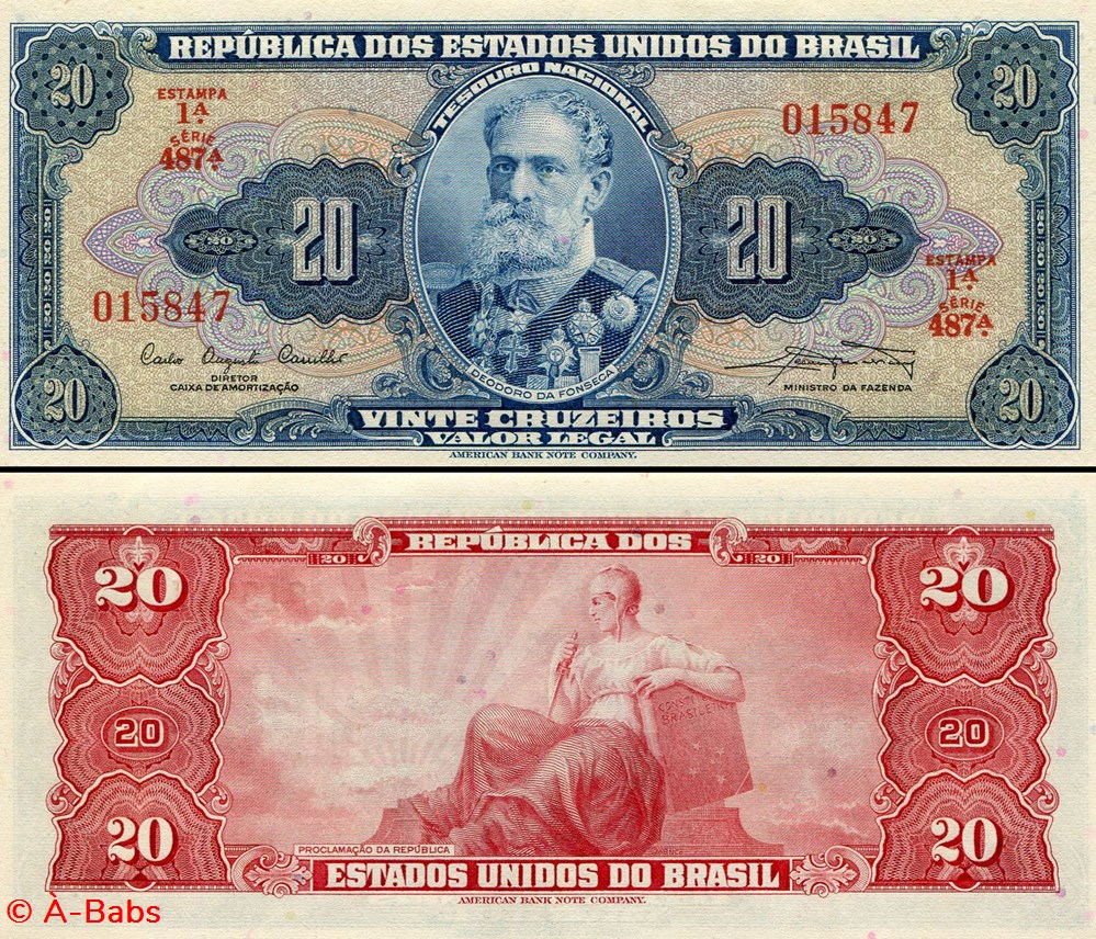 BRÉSIL - PICK 168a - 20 CRUZEIROS - 1961 billets amerique du sud bresil pick 168a 20 cruzeiros 1961