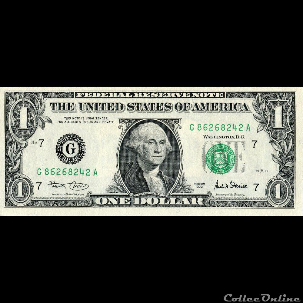G- 1$ Federal Reserve Notes - Small Size 2001 Series billet amerique du nord etat uni g 1 federal reserve notes small size 2001 series
