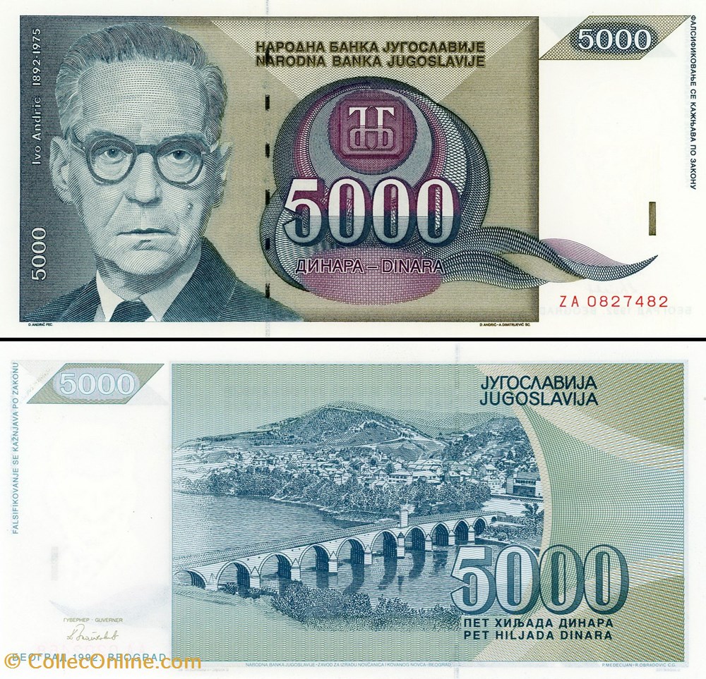 YOUGOSLAVIE - PICK 115r - 5000 DINARA - 1992 billet europe yougoslavie pick 115r 5000 dinara 1992