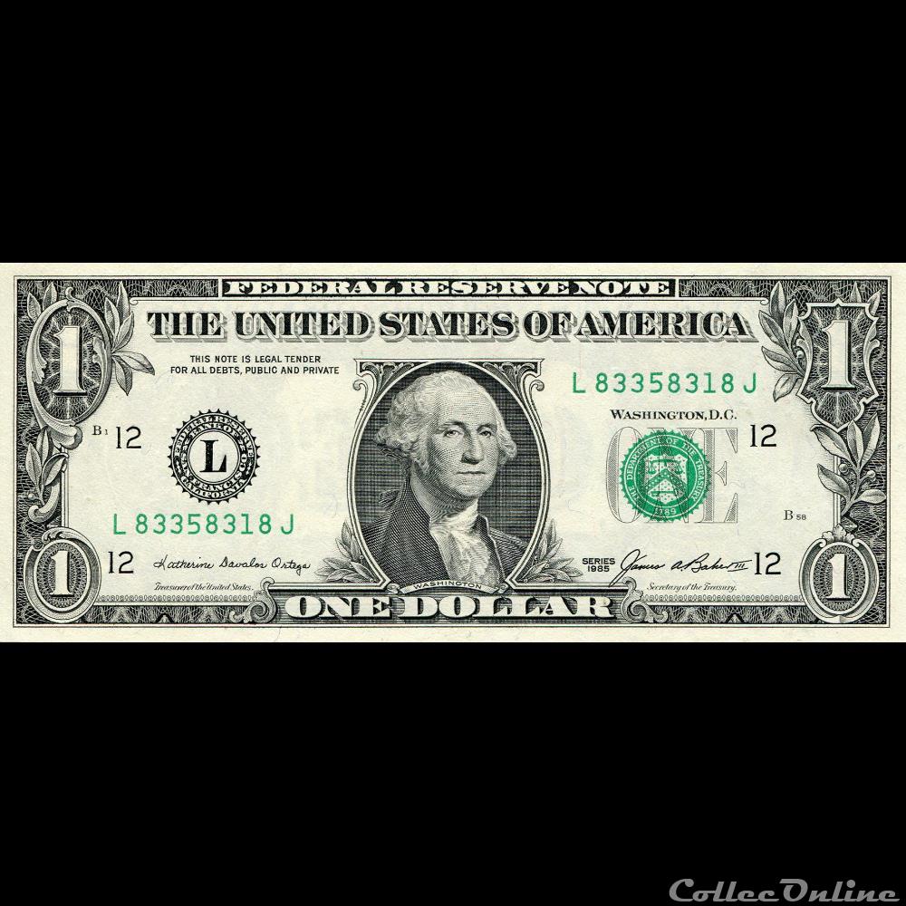 L- 1$ Federal Reserve Notes - Small Size 1985 Series billet etat uni banque france xxe l 1 federal reserve notes small size 1985 series