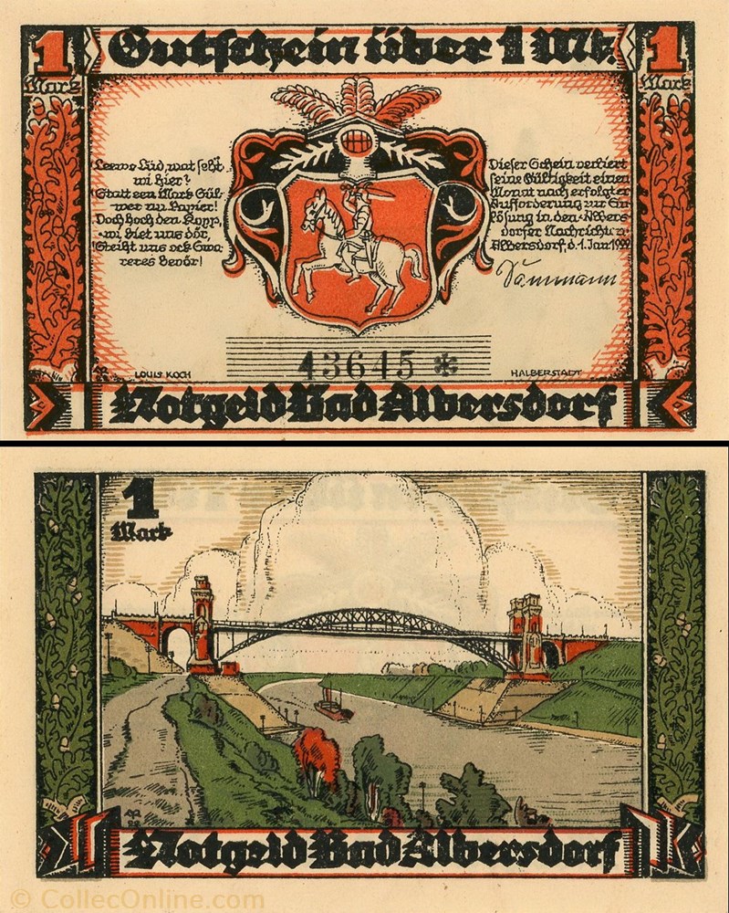 billet europe allemagne albersdorf 1 mark