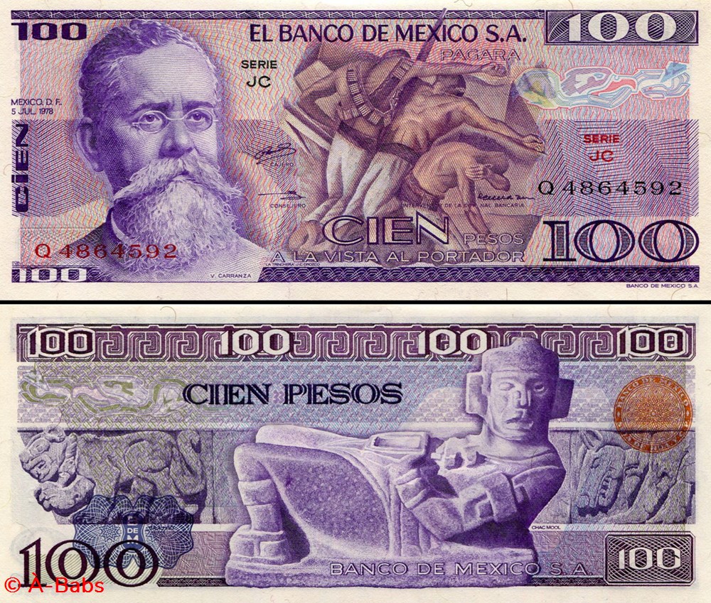 MEXIQUE - PICK 066b.JC - 100 PESOS - 1978 billets amerique du nord mexique pick 066b jc 100 pesos 1978