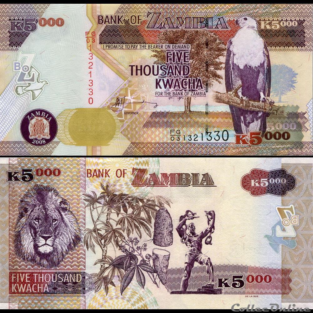 ZAMBIE - PICK 45 d - 5000 KWACHA - 2008 billet afrique zambie pick 45 d 5000 kwacha 2008
