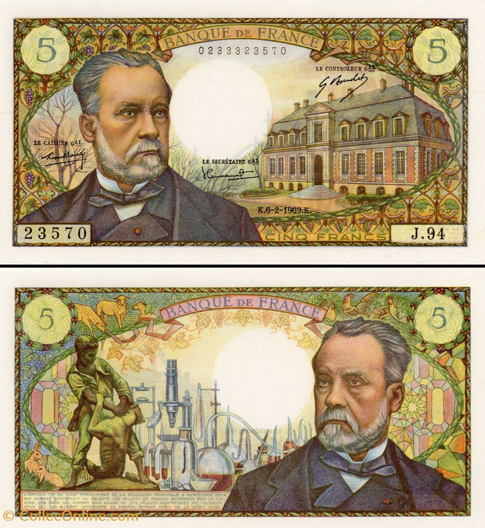 FRANCE - 5 FRANCS Louis Pasteur billets europe france 5 francs louis pasteur