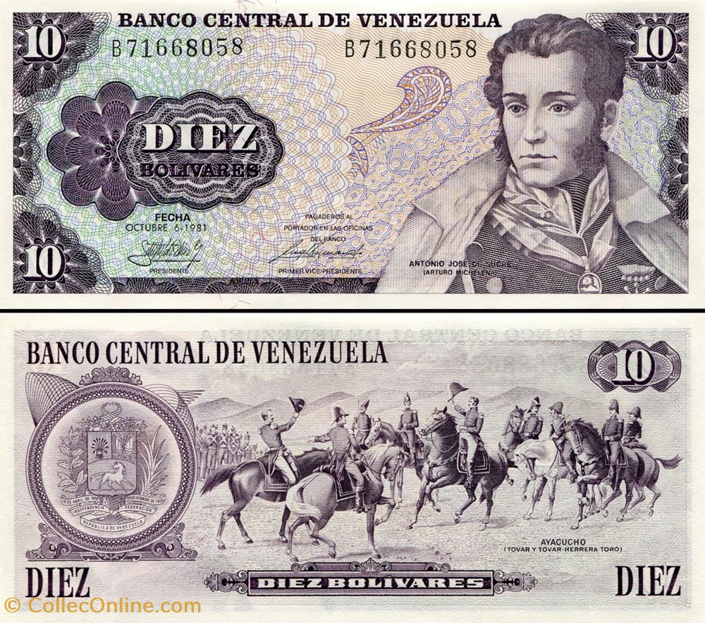 VENEZUELA - PICK 060 a - 10 BOLIVARES - 1981 billets amerique du sud venezuela pick 060 a 10 bolivares 1981