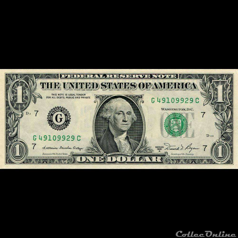 G- 1$ Federal Reserve Notes - Small Size 1981A Series billet amerique du nord etat uni g 1 federal reserve notes small size 1981a series