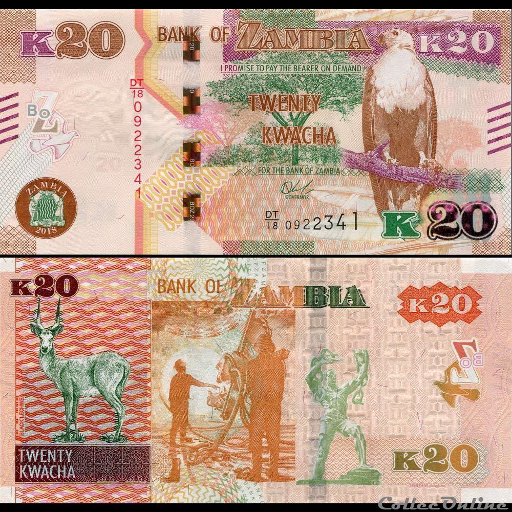 ZAMBIE - PICK 59 b - 20 KWACHA - 2018 billet afrique zambie pick 59 b 20 kwacha 2018