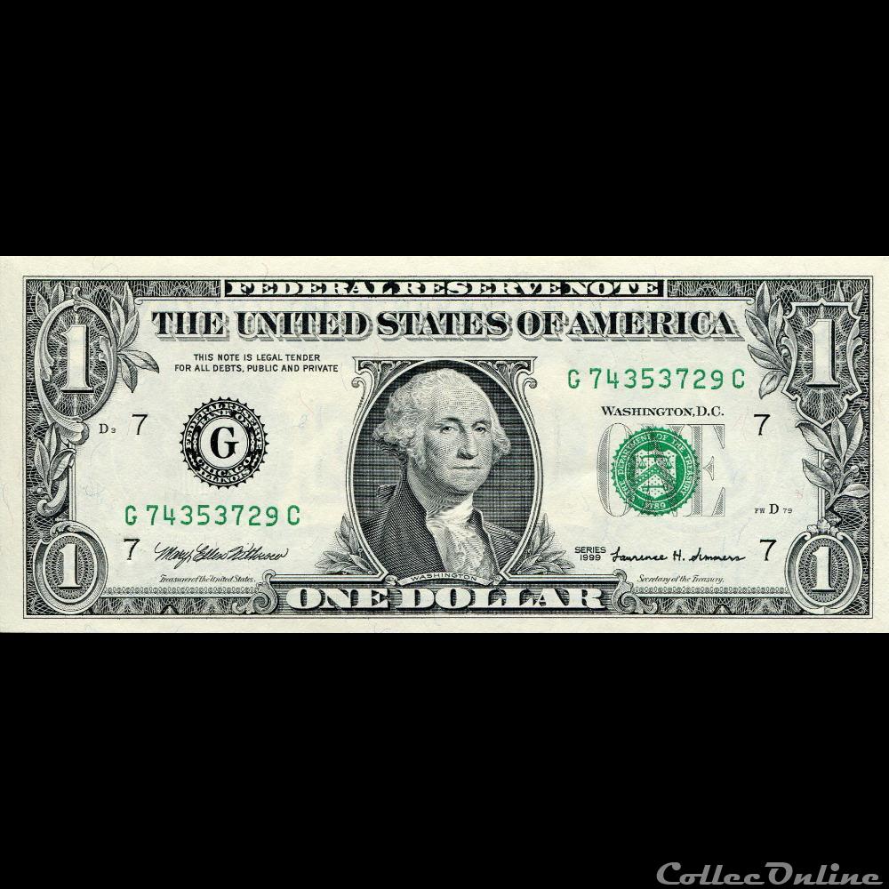 G- 1$ Federal Reserve Notes - Small Size 1999 Series billet amerique du nord etat uni g 1 federal reserve notes small size 1999 series