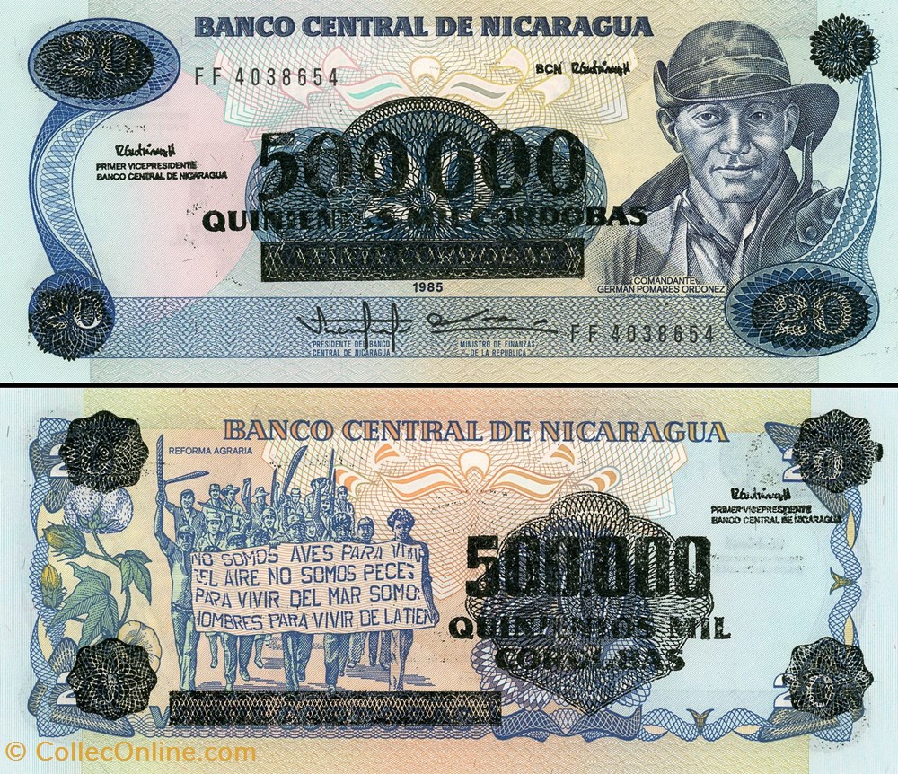 billet amerique centrale et caraibe nicaragua pick 163 500 000 cordobas 1990