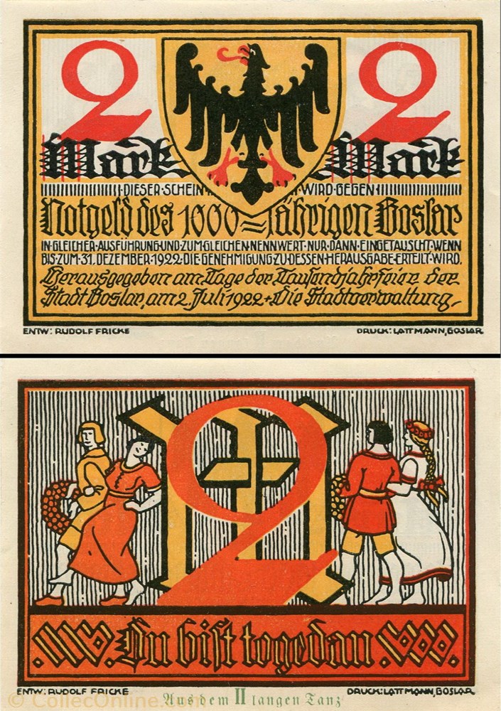 Goslar 2 Mark billet europe allemagne goslar 2 mark