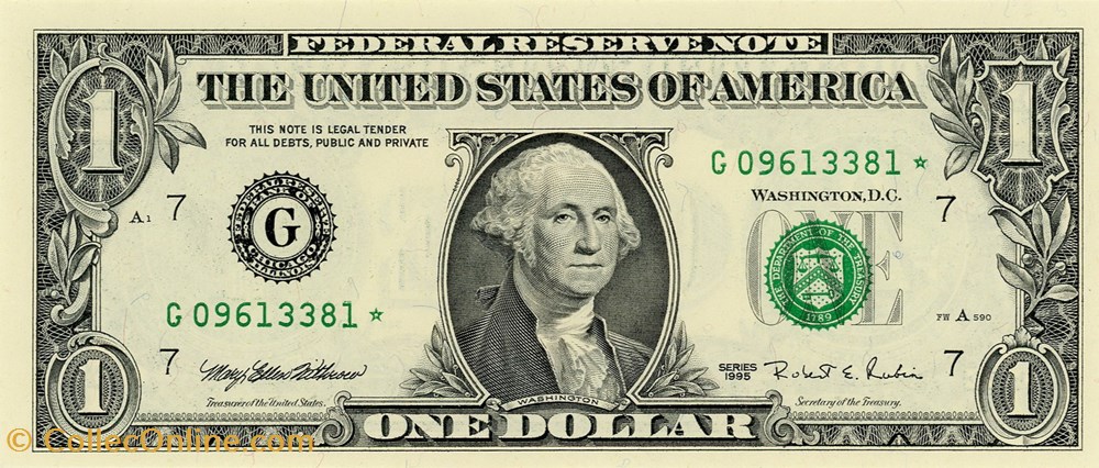 G- 1$ Federal Reserve Notes - Small Size 1995 Series billets amerique du nord etats unis g 1 federal reserve notes small size 1995 series