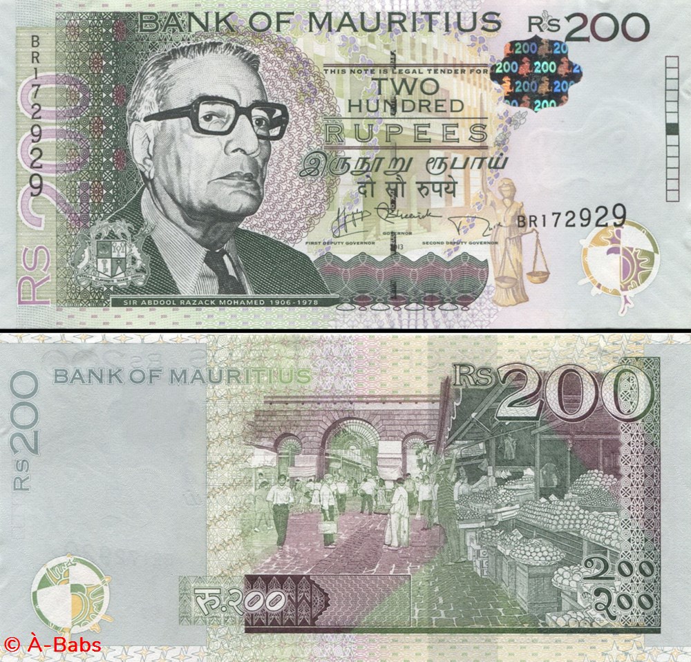 ILE MAURICE - PICK 61 B - 200 ROUPIES MAURICIENNES - 2013 billets afrique ile maurice pick 61 b 200 roupies mauriciennes 2013