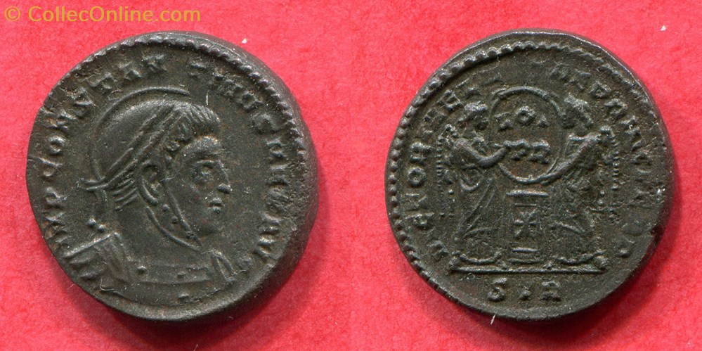 CONSTANTIN 1° - VICTORIAE LAETAE PRINC PERP/ VOT/PR/ *// STR.. RIC 213 monnaie antique av jc ap romaine republicaine imperiale constantin 1 victoriae laetae princ perp vot pr str ric 213