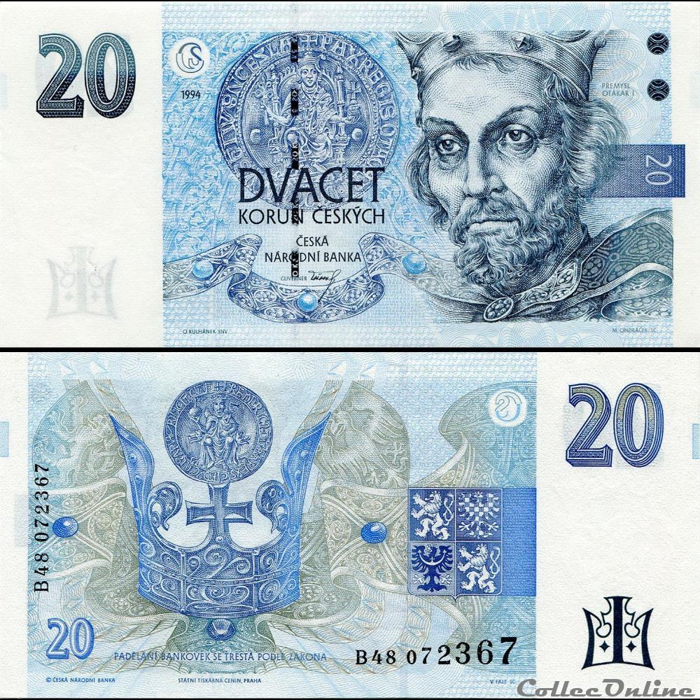 billet europe republique tcheque pick 10 b 20 korun 1994