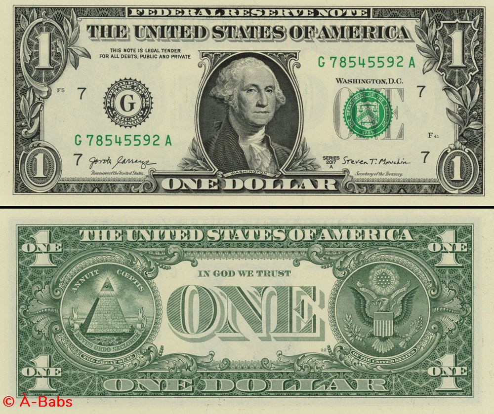 G- 1$ Federal Reserve Notes - Small Size 2017A Series billets amerique du nord etats unis g 1 federal reserve notes small size 2017a series