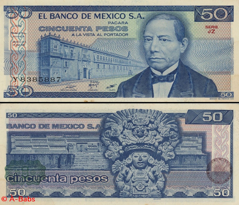 MEXIQUE - PICK 073a.JZ - 50 PESOS - 1981 billets amerique du nord mexique pick 073a jz 50 pesos 1981