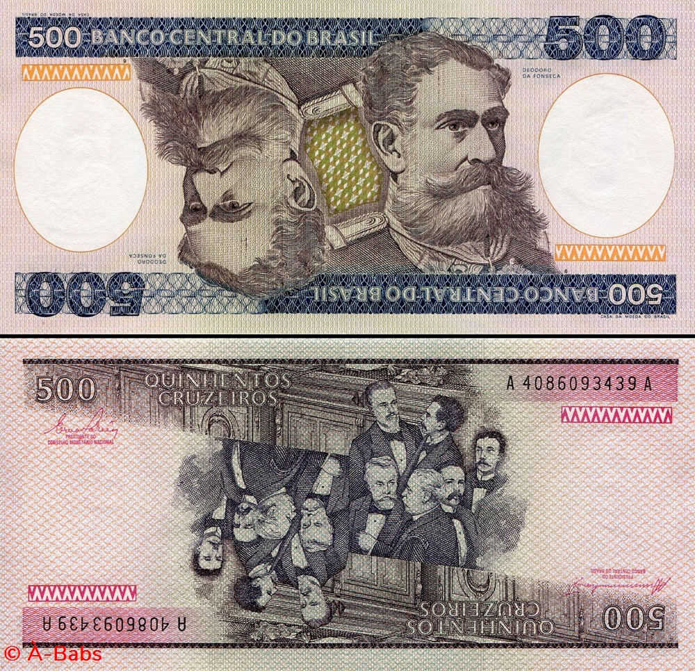 billets amerique du sud bresil pick 200b 500 cruzeiros novo 1984