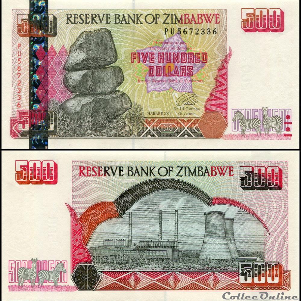 billet afrique zimbabwe pick 010a 500 dollars 2001