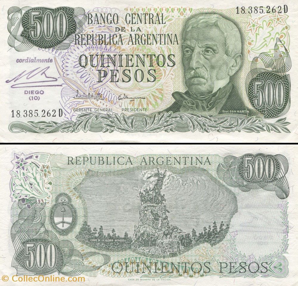 billets amerique du sud argentine pick 303 c 500 pesos 1982
