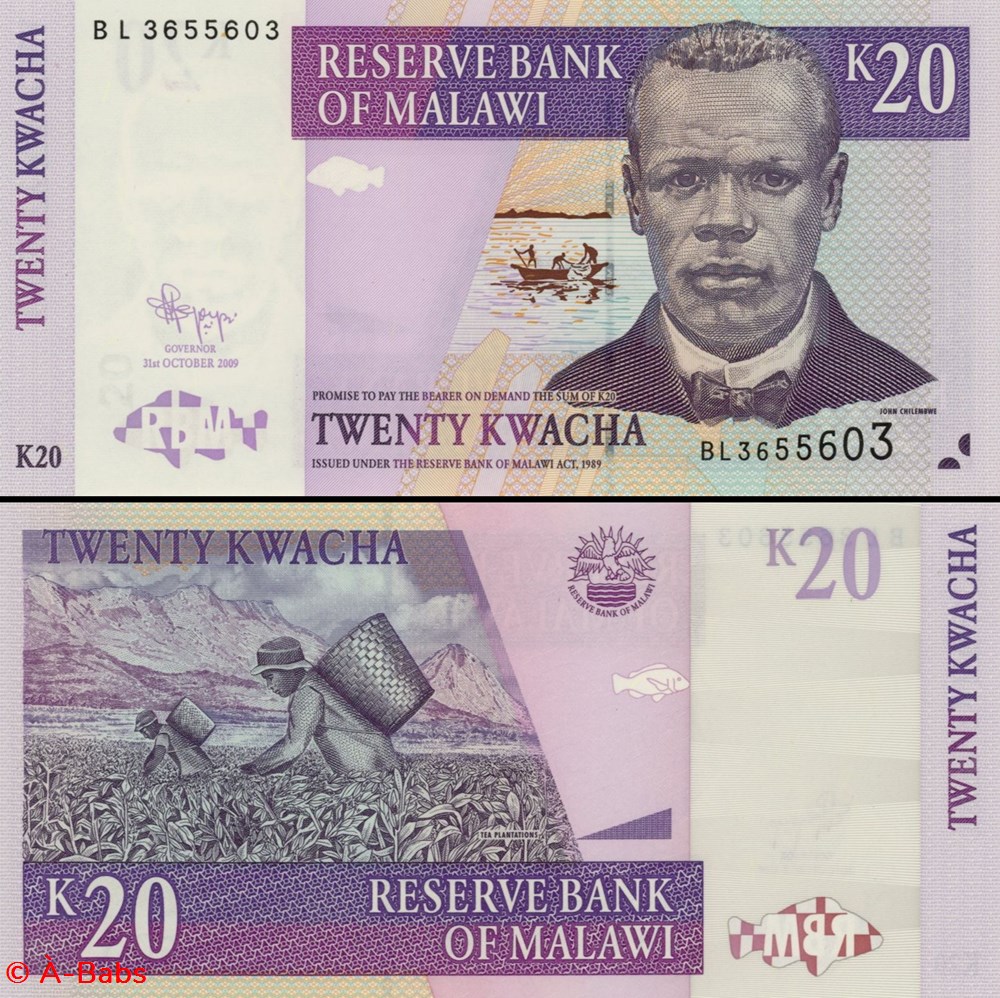 MALAWI - PICK 52 d - 20 KWACHA - 2009 billets afrique malawi pick 52 d 20 kwacha 2009
