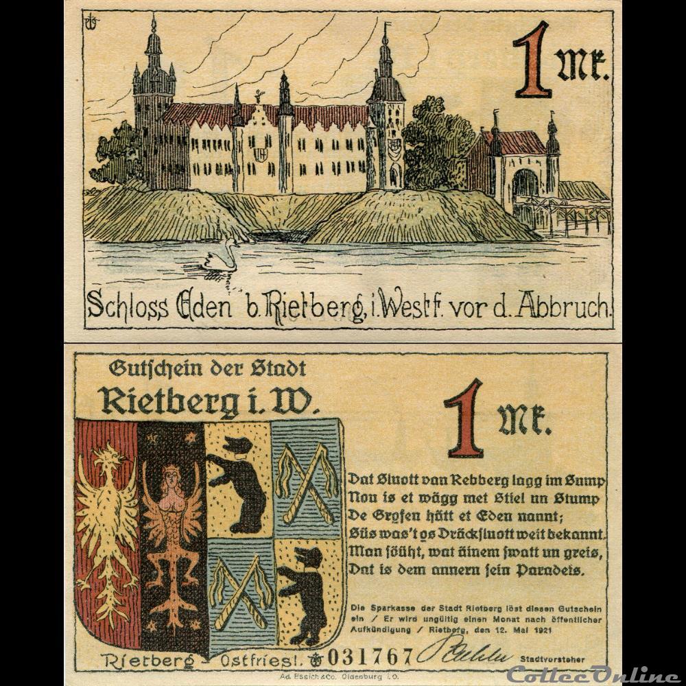 Rietberg 1 Mark monnaie monde allemagne rietberg 1 mark